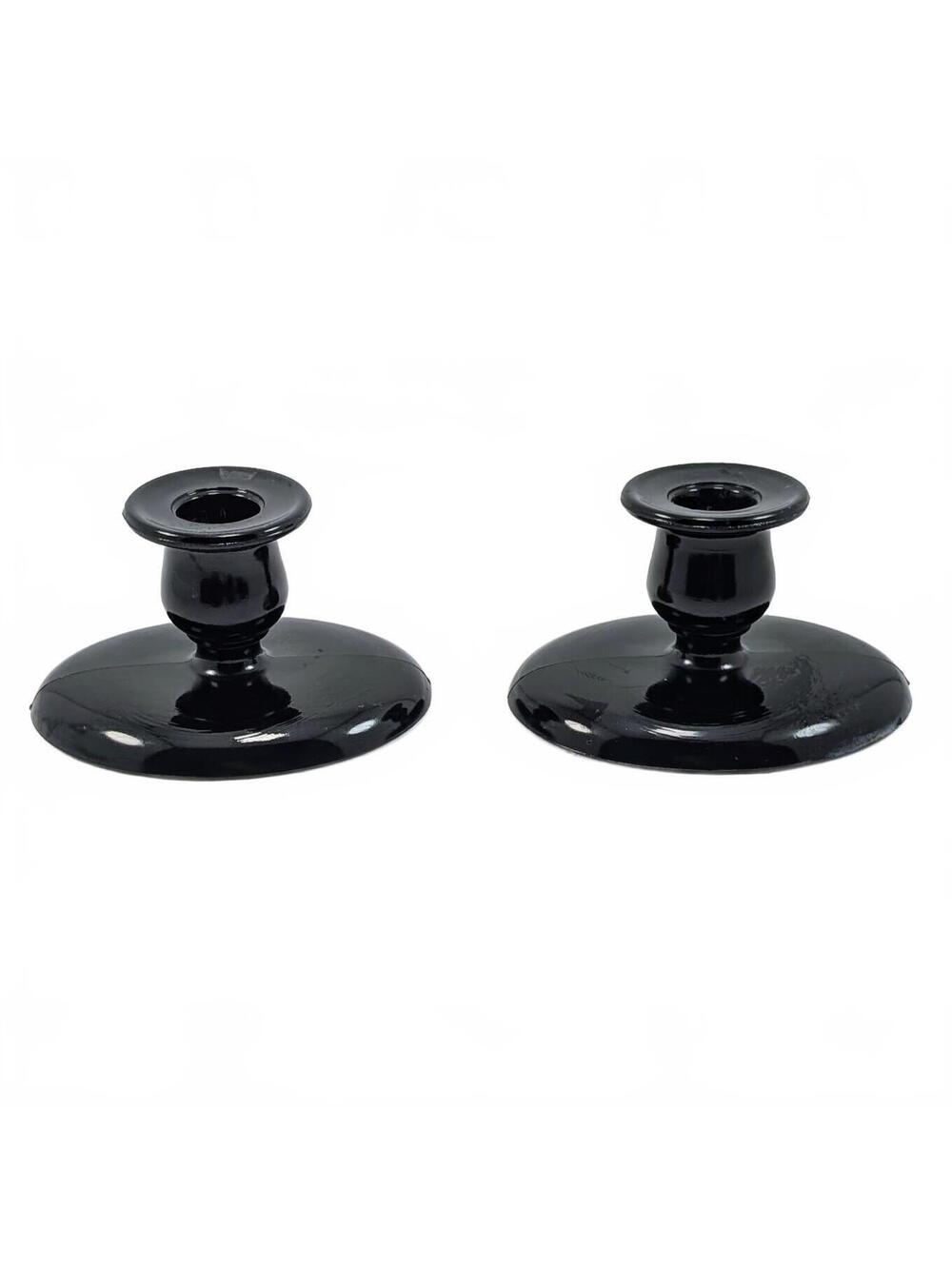 Vintage Black Amythest Depression Glass Candlestick Holders - Pair